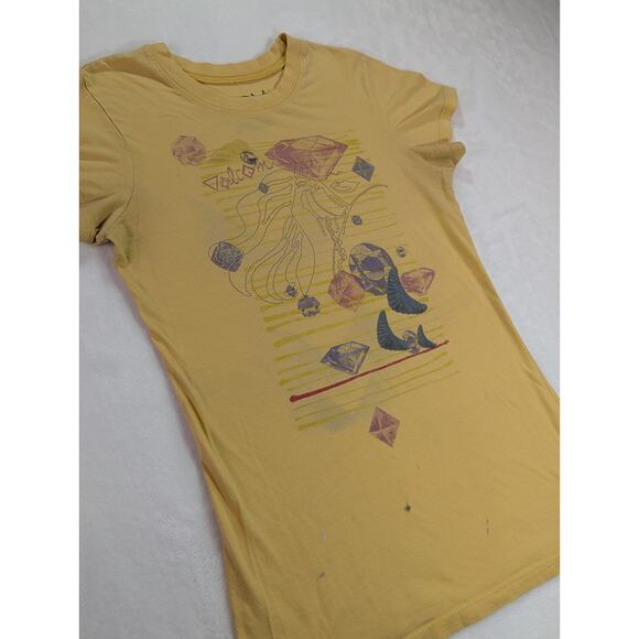 Volcom "Strange Relics" Medium Yellow Babydoll Cap Sleeve Tshirt 90s Y2K VTG - Picture 2 of 8